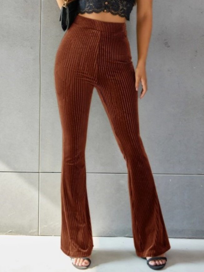 Women's  Elastic Waist H-Line Flare Pants Daily Going Out Pants Gray Casual Split Joint Plain Spring/Fall Pants