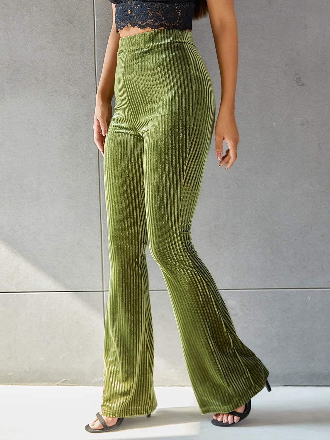Women's  Elastic Waist H-Line Flare Pants Daily Going Out Pants Gray Casual Split Joint Plain Spring/Fall Pants