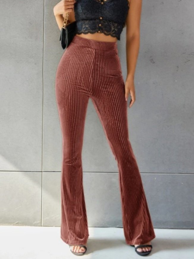 Women's  Elastic Waist H-Line Flare Pants Daily Going Out Pants Gray Casual Split Joint Plain Spring/Fall Pants