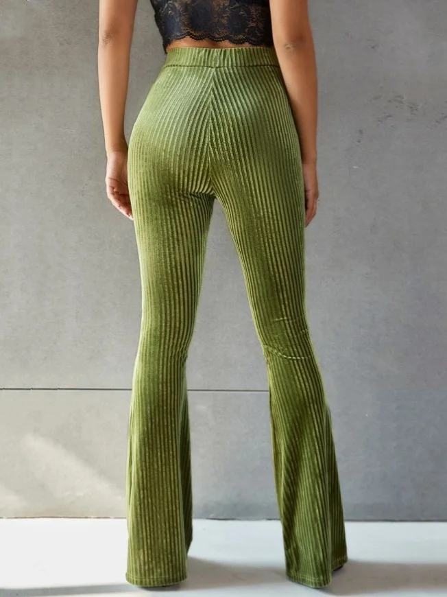 Women's  Elastic Waist H-Line Flare Pants Daily Going Out Pants Gray Casual Split Joint Plain Spring/Fall Pants