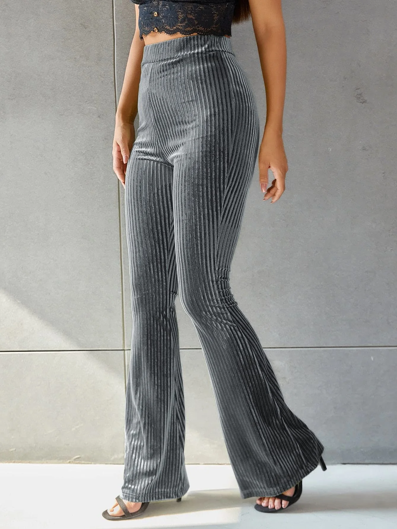 Women's  Elastic Waist H-Line Flare Pants Daily Going Out Pants Gray Casual Split Joint Plain Spring/Fall Pants
