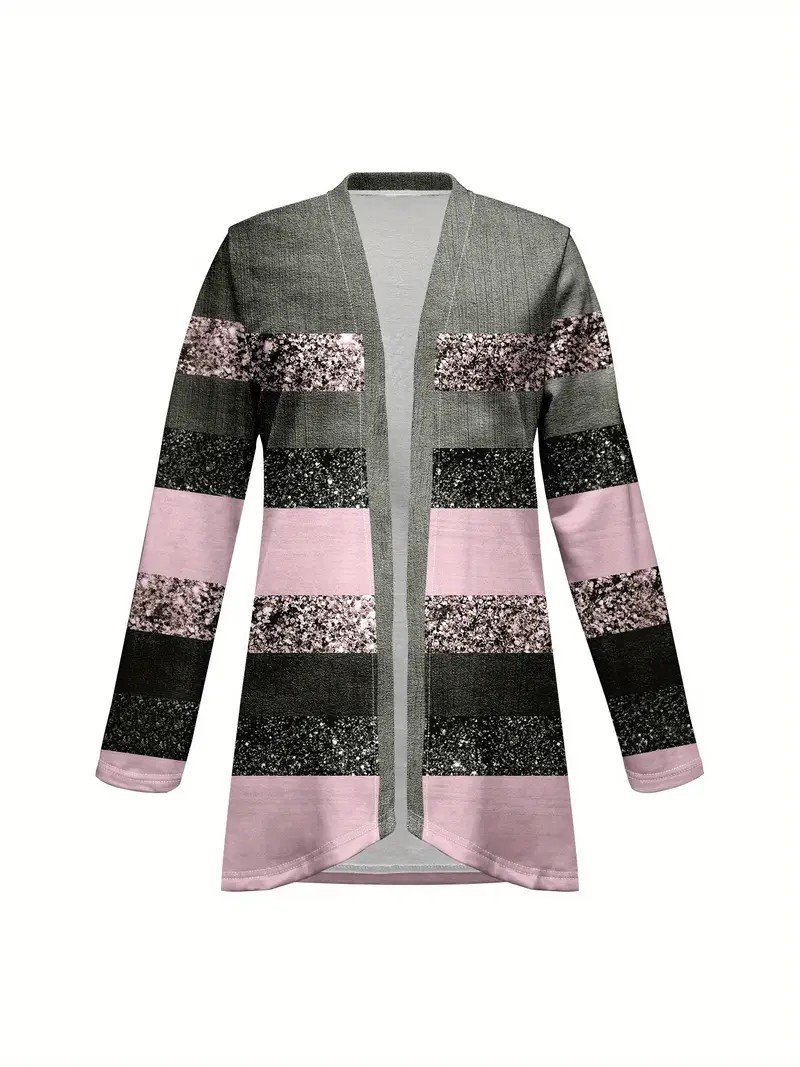 Women's Elegant Lightweight Cardigan Striped Print Long Sleeve Jacket