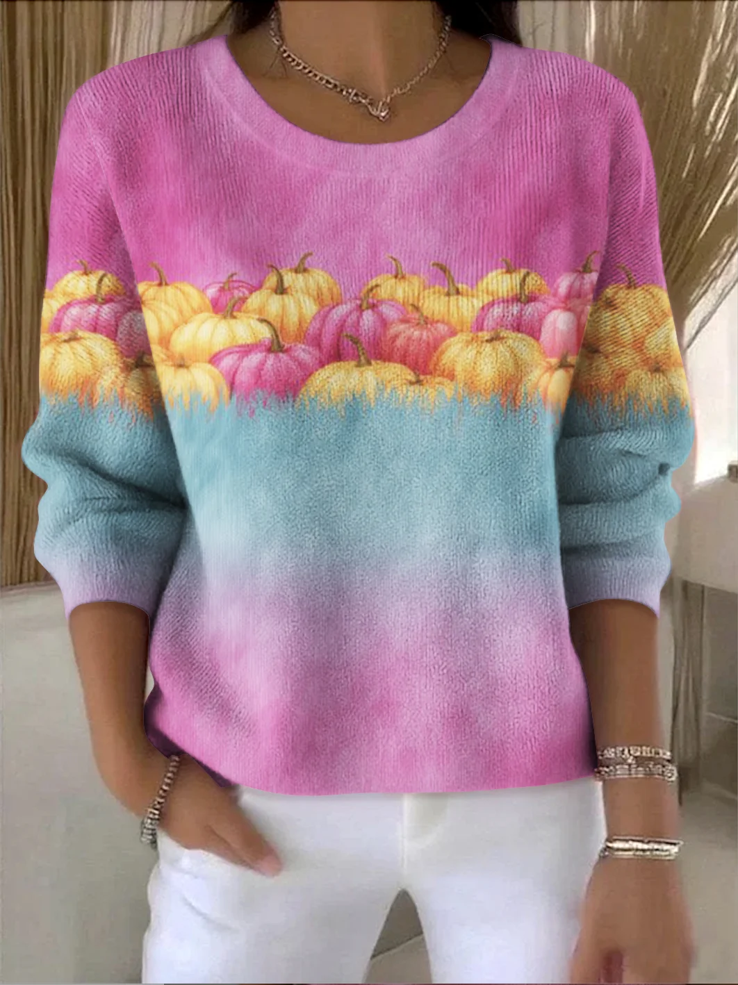 Casual Ombre Crew Neck Regular Fit Sweater