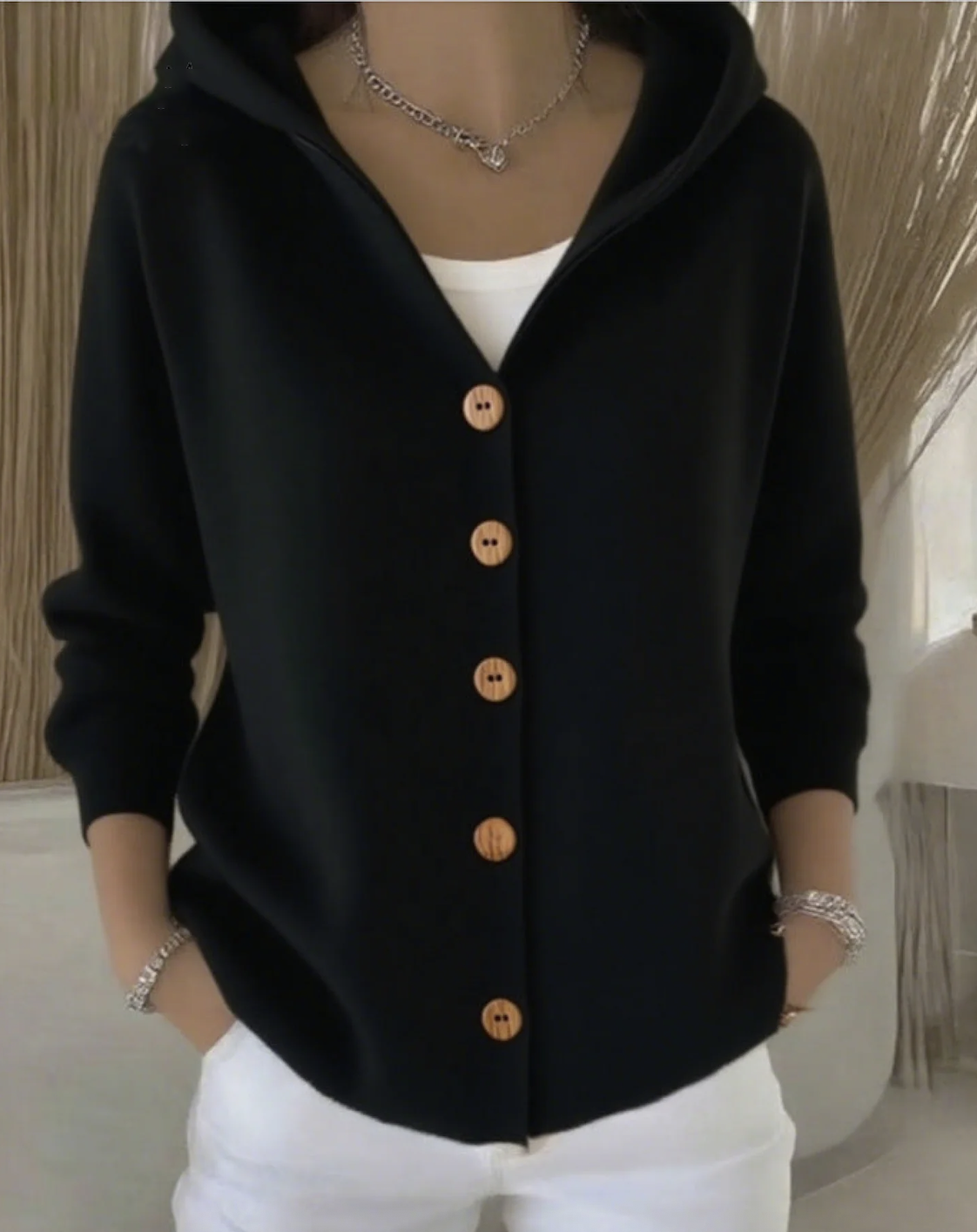 Women Casual Plain Hoodie Long Sleeve Cardigan