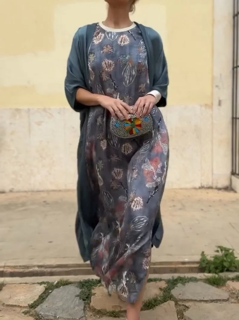 Women's Printing Geometric Daily Going Out Two-Piece Set Color1 Casual Spring/Fall Coat With Skirt Celebrity-style Cape And Skirt Two-piece Set