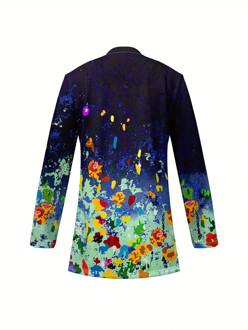 Women's Elegant Lightweight Cardigan Gradient Pattern Vintage Print Long Sleeve Jacket