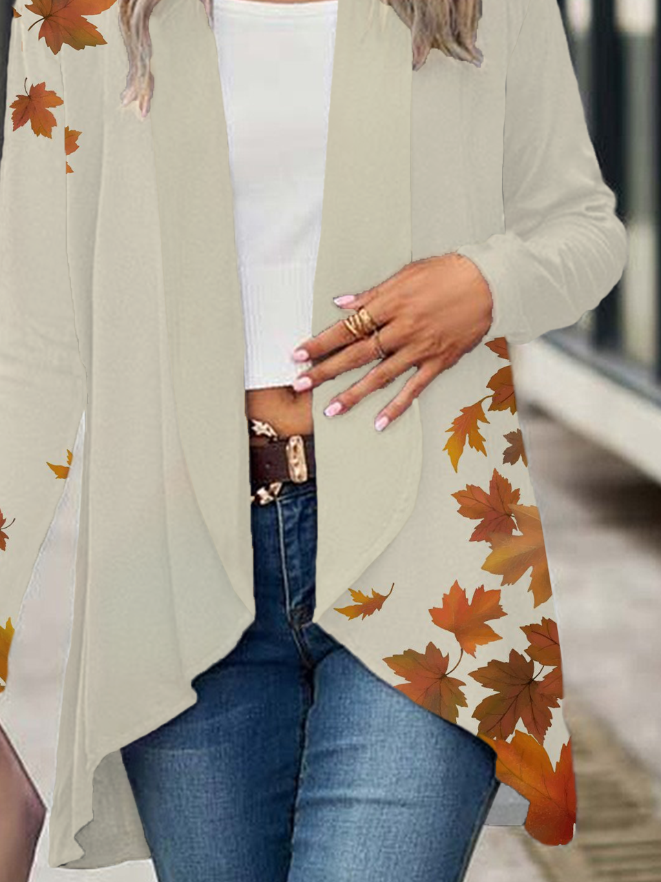 Women's Maple Leaf Print Casual Long Sleeve Cardigan