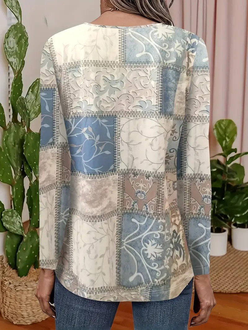 Women's Elegant Lightweight Cardigan Colorblock Ethnic Print Long Sleeve Jacket