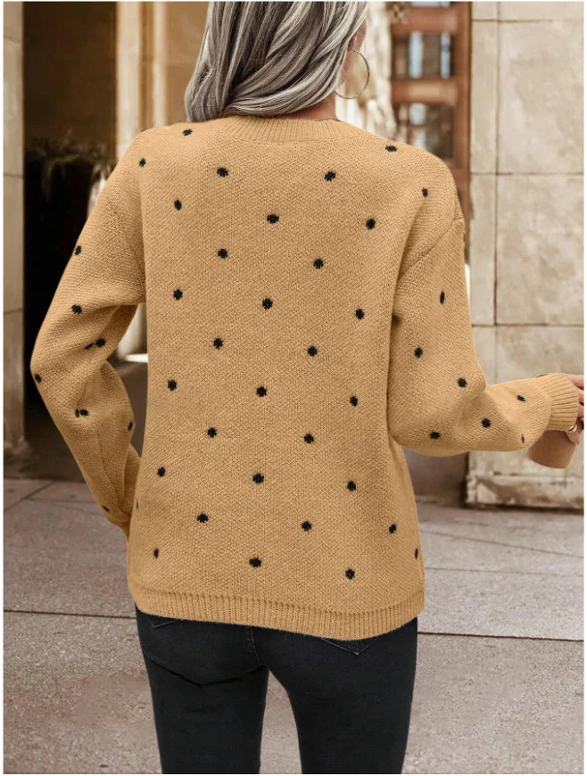 Casual Polka Dots Loose Crew Neck Sweater
