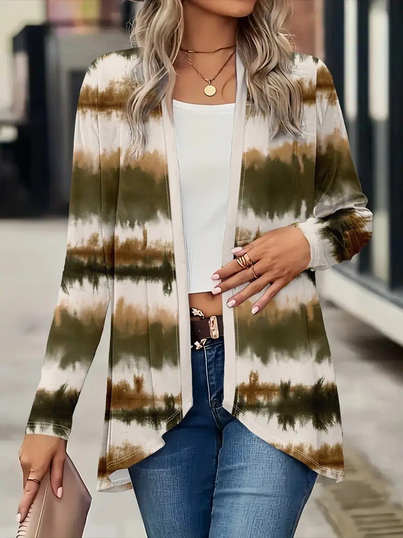 Women's Elegant Lightweight Cardigan Striped Print Long Sleeve Jacket