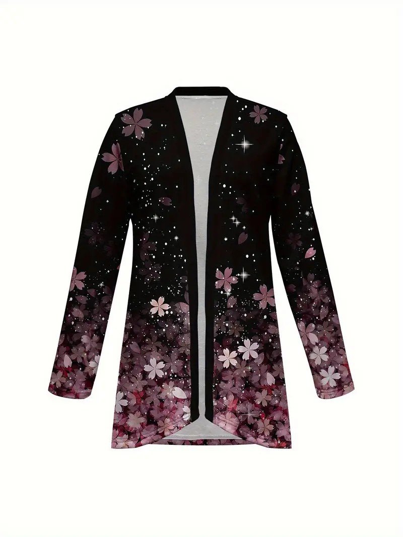 Women's Elegant Lightweight Cardigan Gradient Pattern Print Long Sleeve Jacket