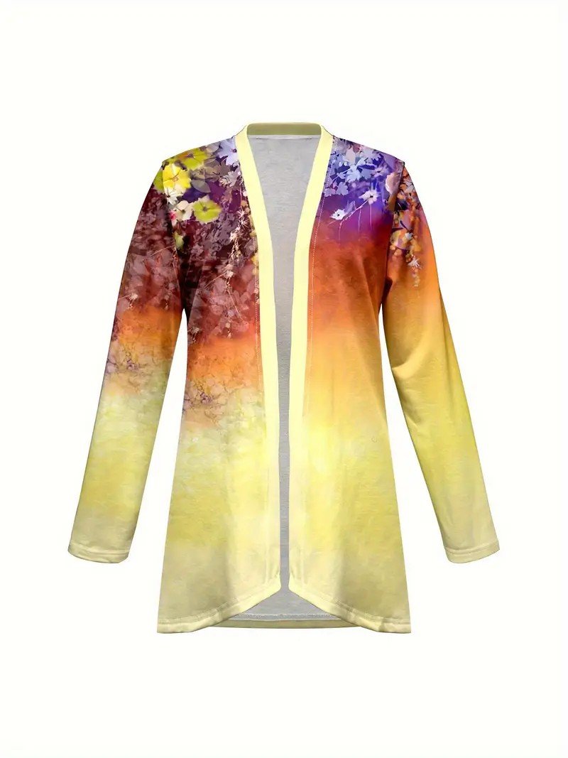 Women's Elegant Lightweight Cardigan Gradient Pattern Vintage Print Long Sleeve Jacket
