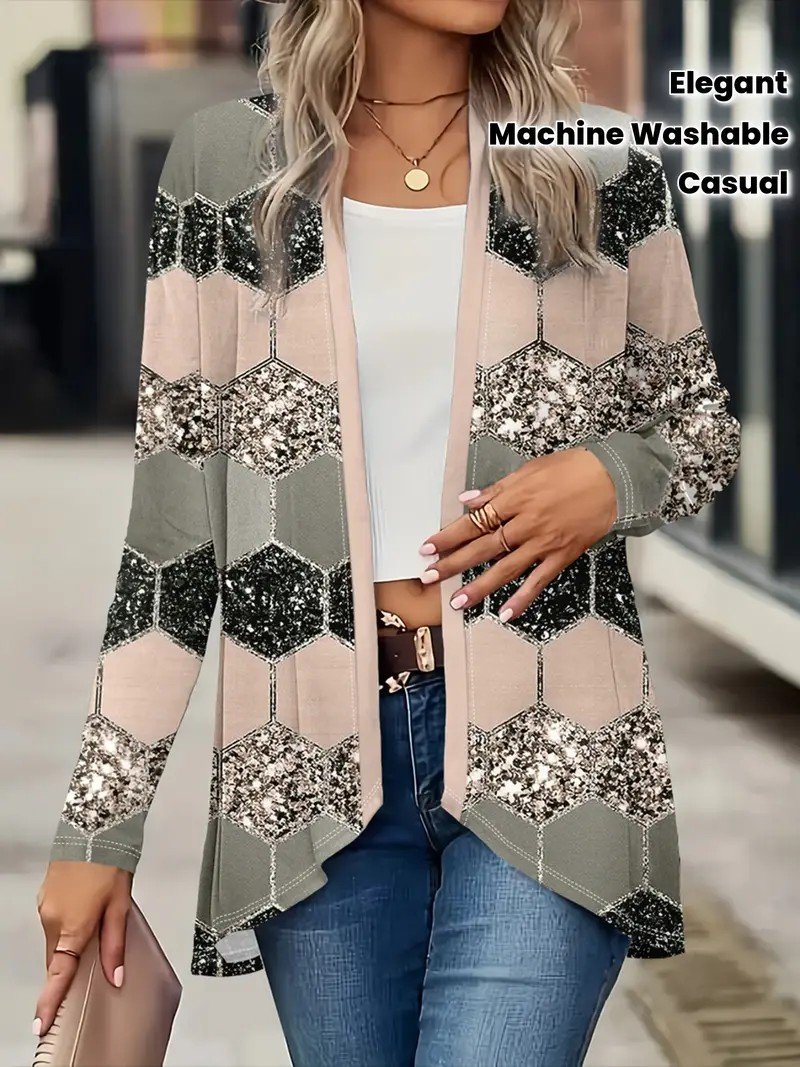 Women's Elegant Lightweight Cardigan Striped Print Long Sleeve Jacket