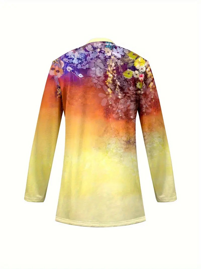Women's Elegant Lightweight Cardigan Gradient Pattern Vintage Print Long Sleeve Jacket
