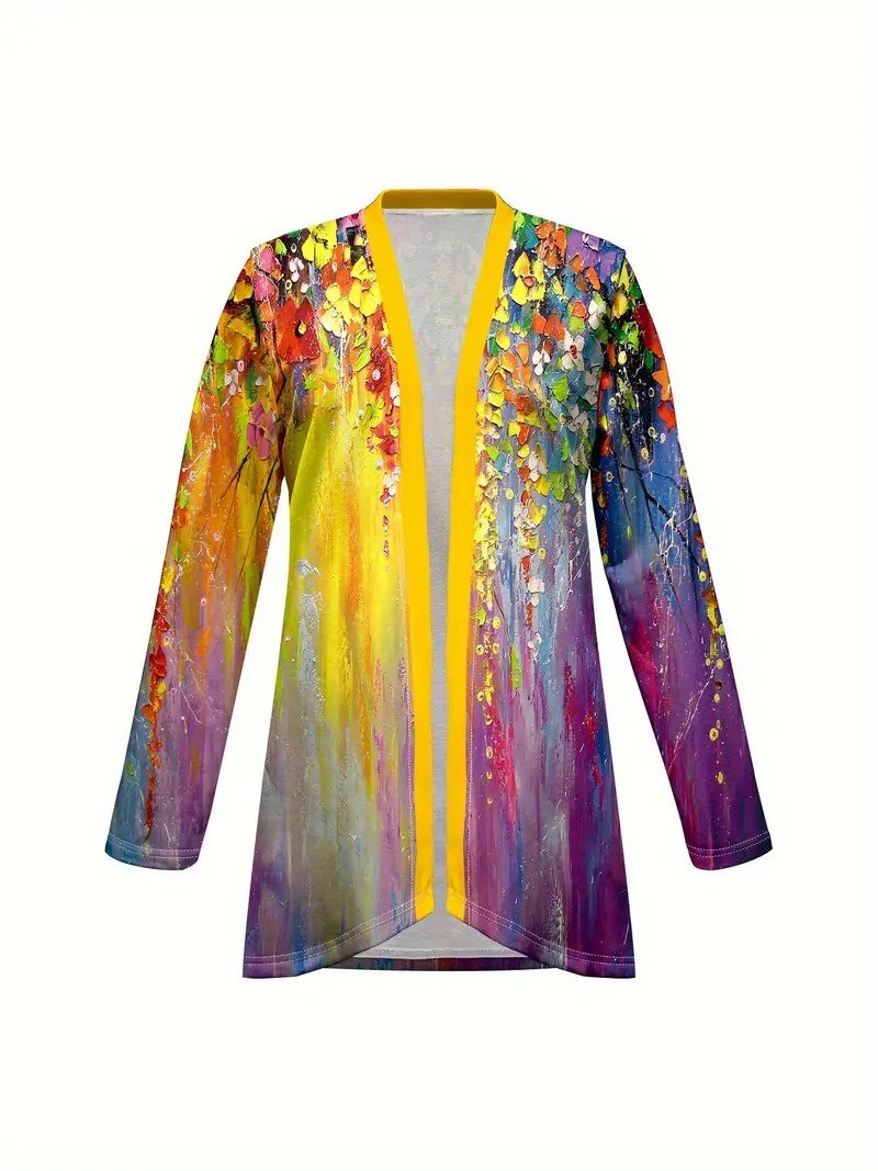 Women's Elegant Lightweight Cardigan Gradient Pattern Vintage Print Long Sleeve Jacket