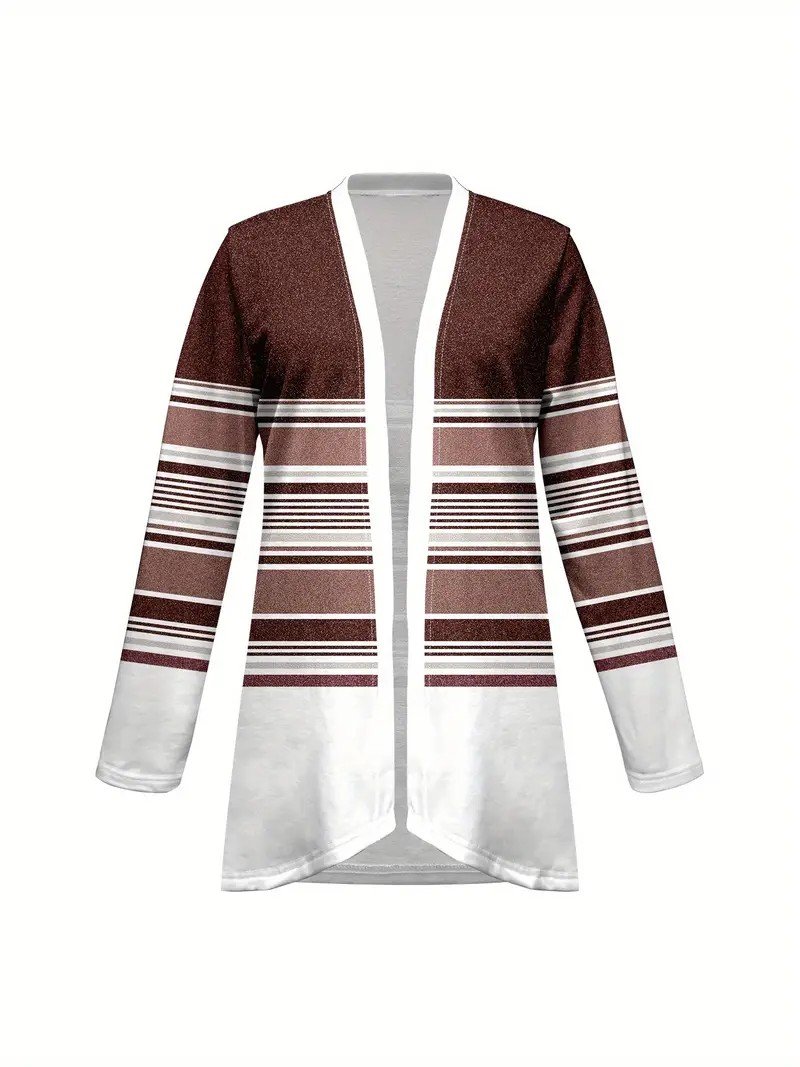 Women's Elegant Lightweight Cardigan Striped Print Long Sleeve Jacket