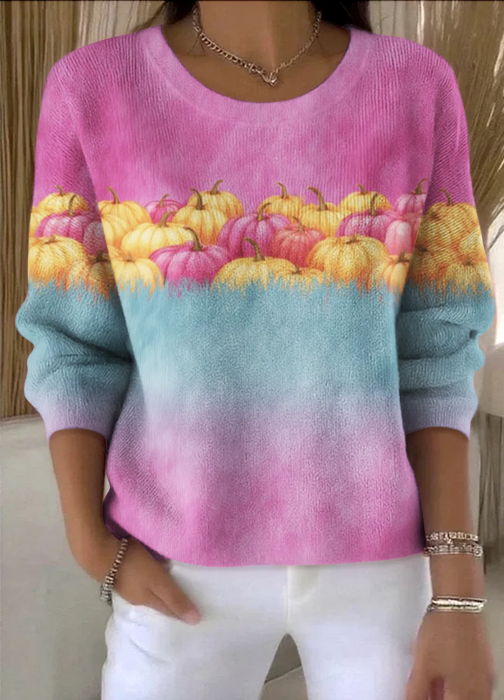 Casual Ombre Crew Neck Regular Fit Sweater