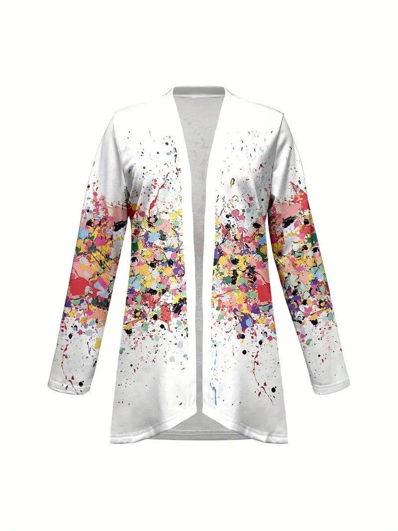 Women's Elegant Lightweight Cardigan Abstract Gradient Print Long Sleeve Jacket