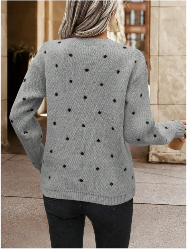Casual Polka Dots Loose Crew Neck Sweater