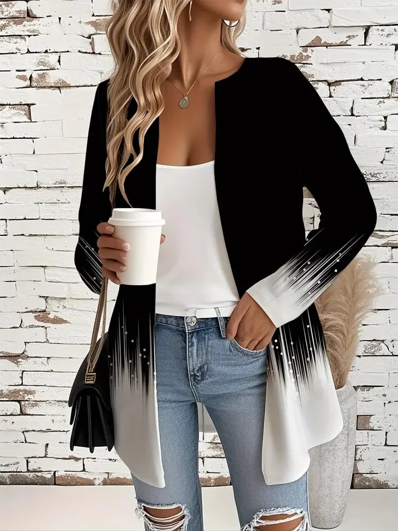 Vintage Crew Neck Loose Gradient Pattern Jacket