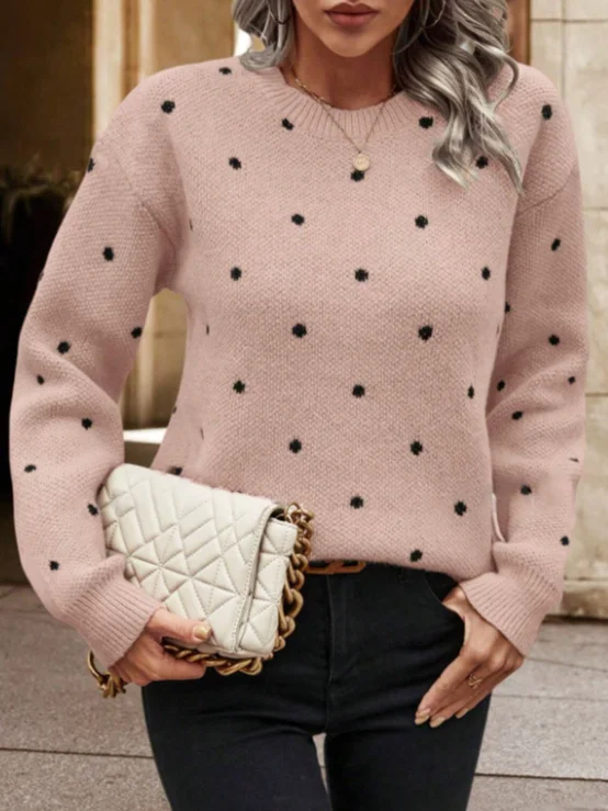 Casual Polka Dots Loose Crew Neck Sweater