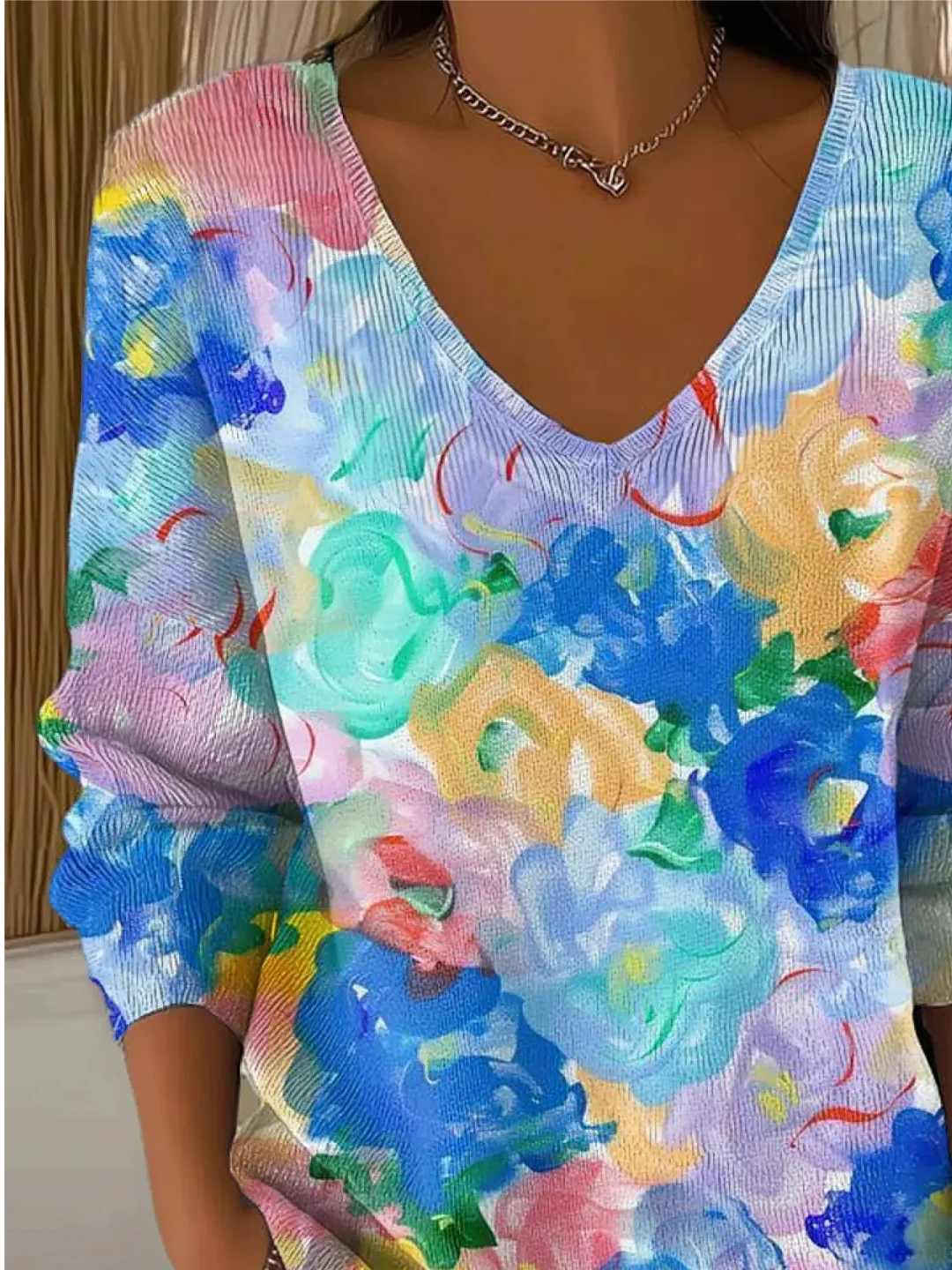 Women's Floral Pattern Art Print Casual Pullover Sweater