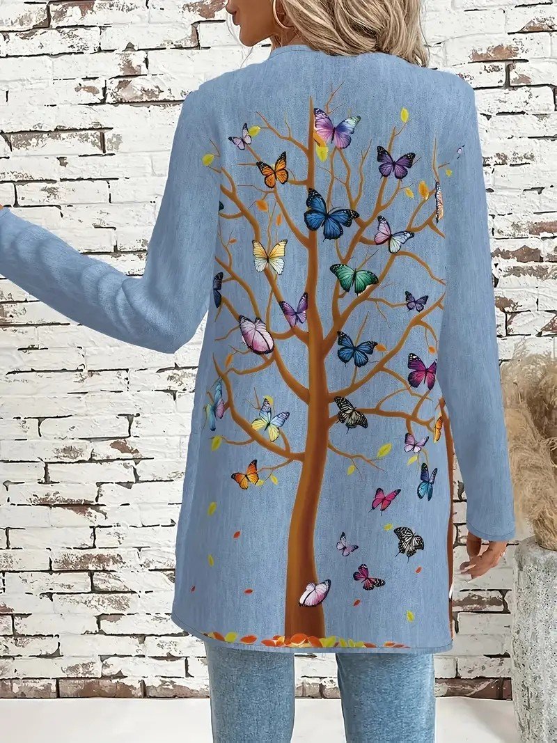 Faux Denim Print Graphic Vintage Jacket
