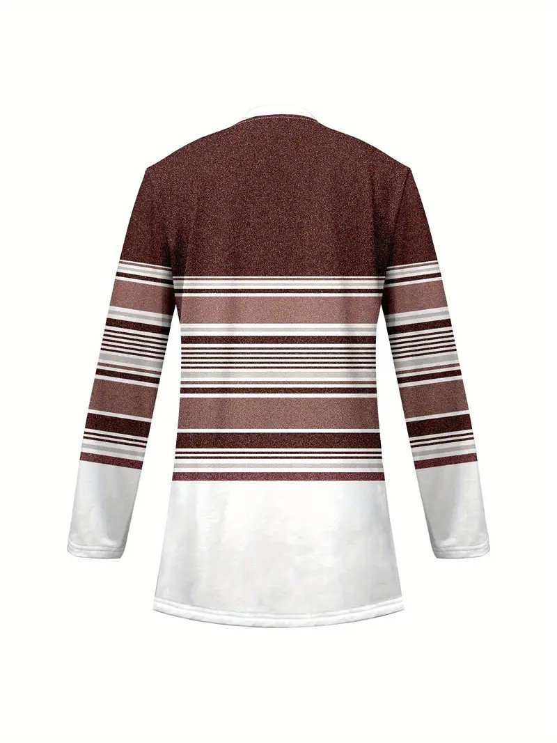 Women's Elegant Lightweight Cardigan Striped Print Long Sleeve Jacket