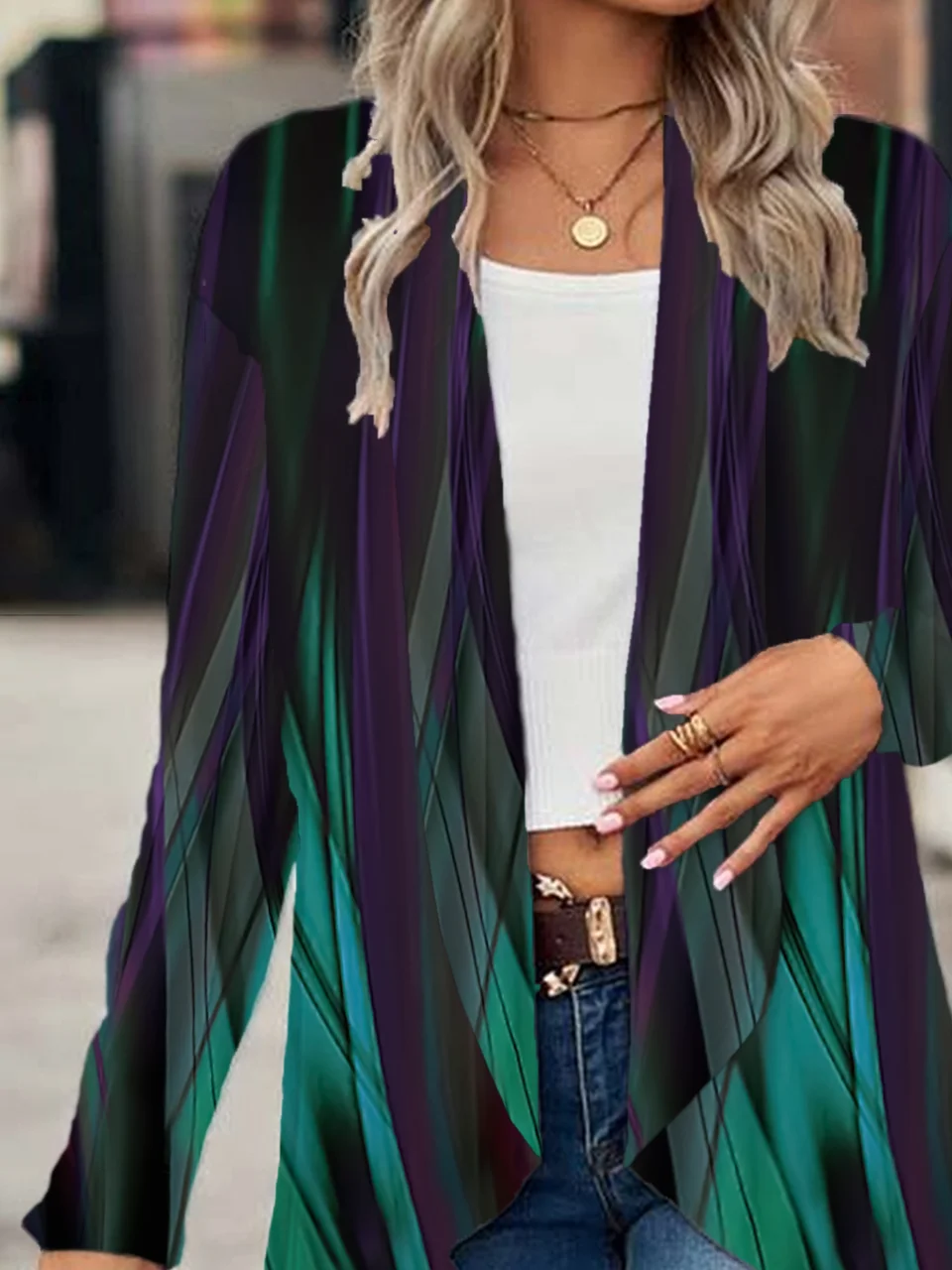Women's Abstract Print Casual Long Sleeve Cardigan