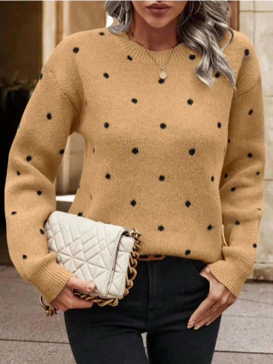 Casual Polka Dots Loose Crew Neck Sweater