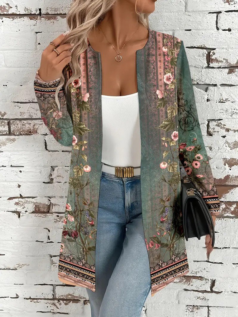 Crew Neck Gradient Pattern Vintage Jacket