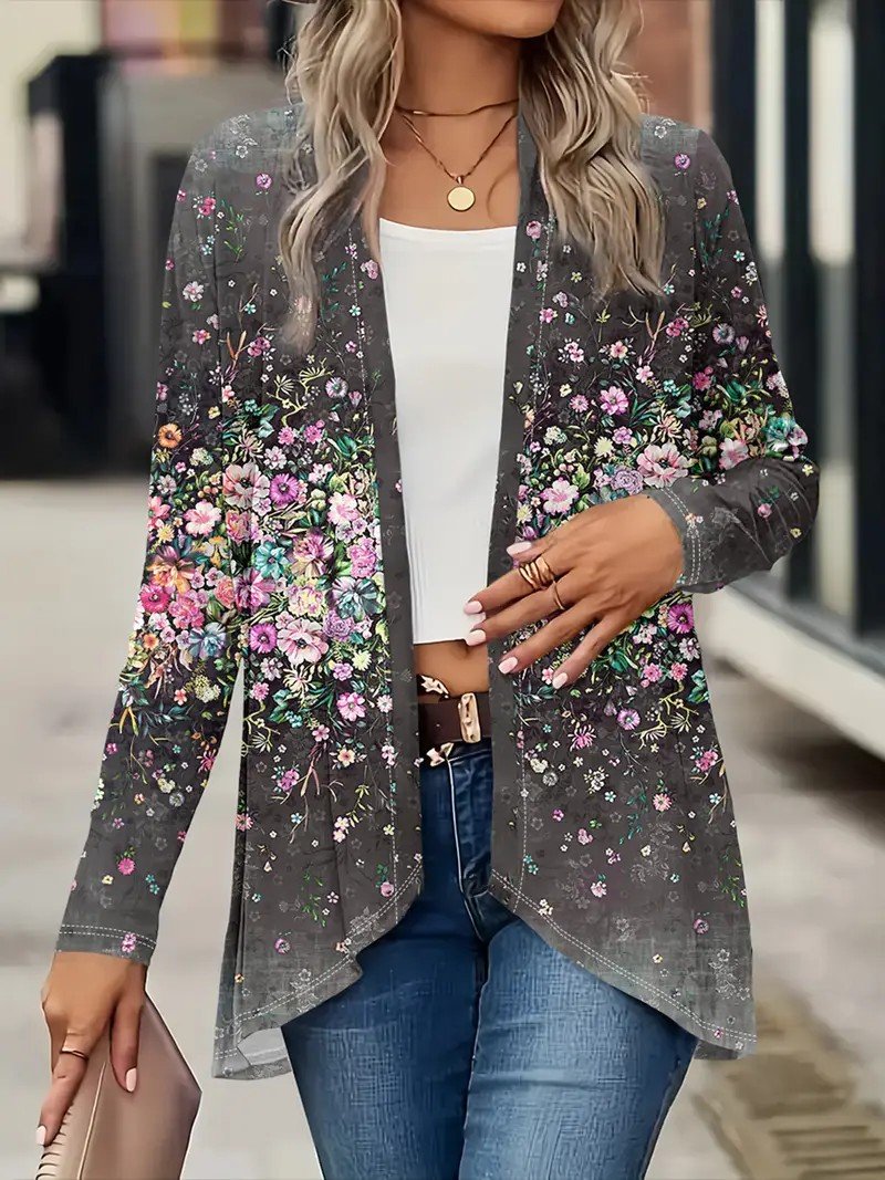 Women's Elegant Lightweight Cardigan Gradient Pattern Print Long Sleeve Jacket