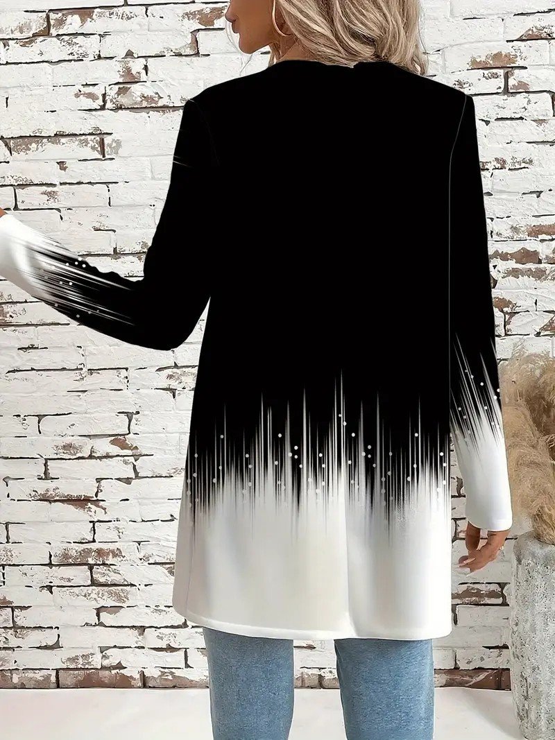 Vintage Crew Neck Loose Gradient Pattern Jacket