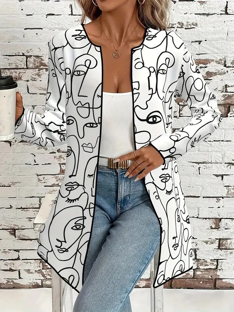 Crew Neck Loose Random Print Simple Jacket
