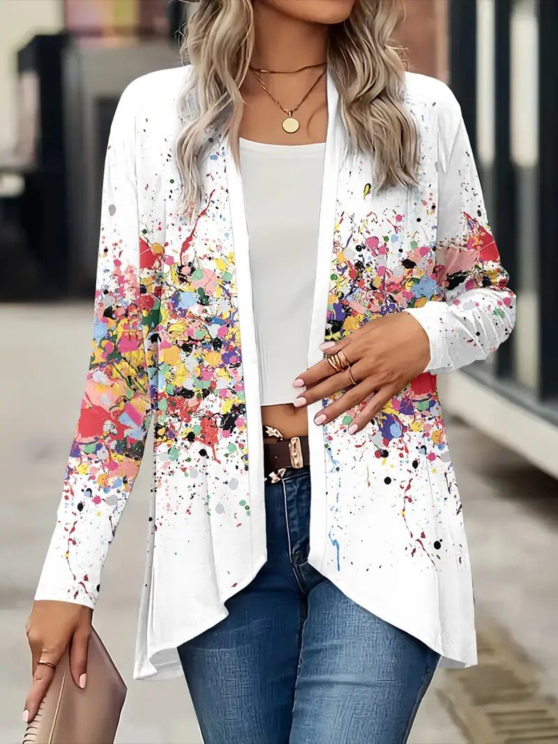 Women's Elegant Lightweight Cardigan Abstract Gradient Print Long Sleeve Jacket