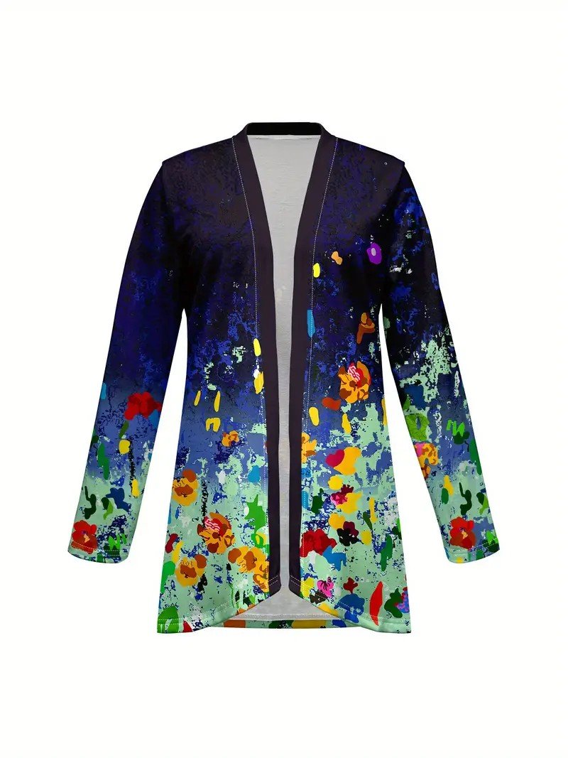Women's Elegant Lightweight Cardigan Gradient Pattern Vintage Print Long Sleeve Jacket