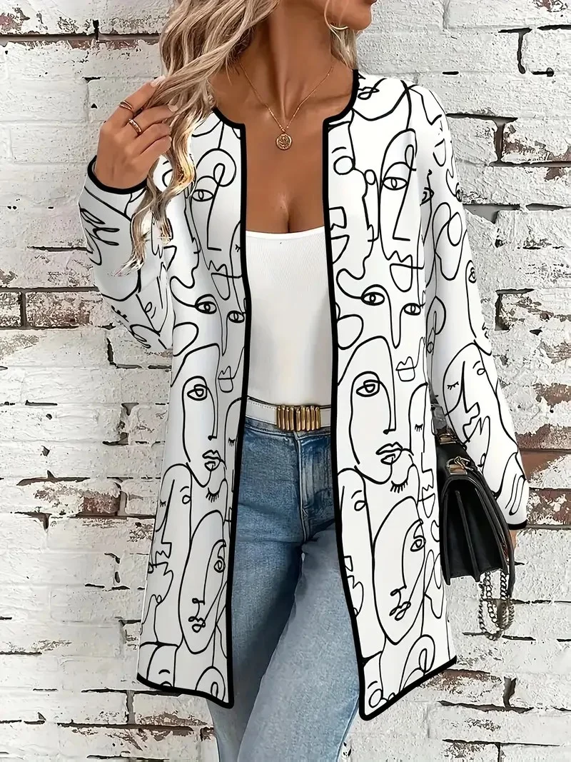 Crew Neck Loose Random Print Simple Jacket
