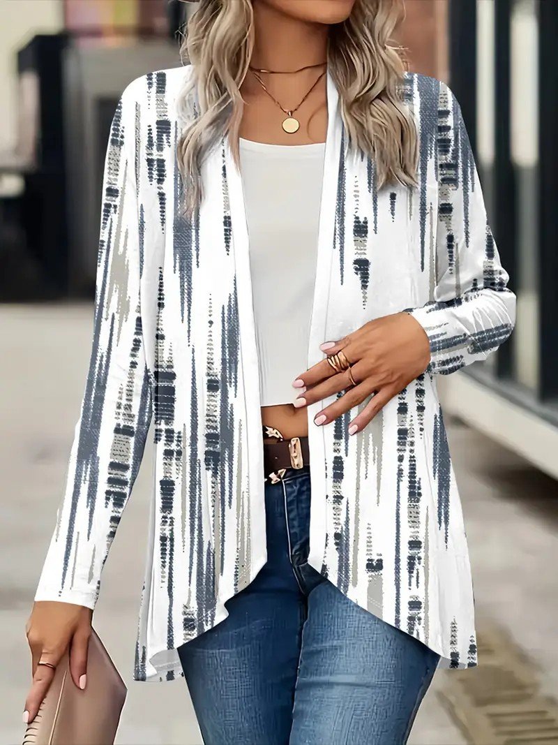 Women's Elegant Lightweight Cardigan Striped Print Long Sleeve Jacket