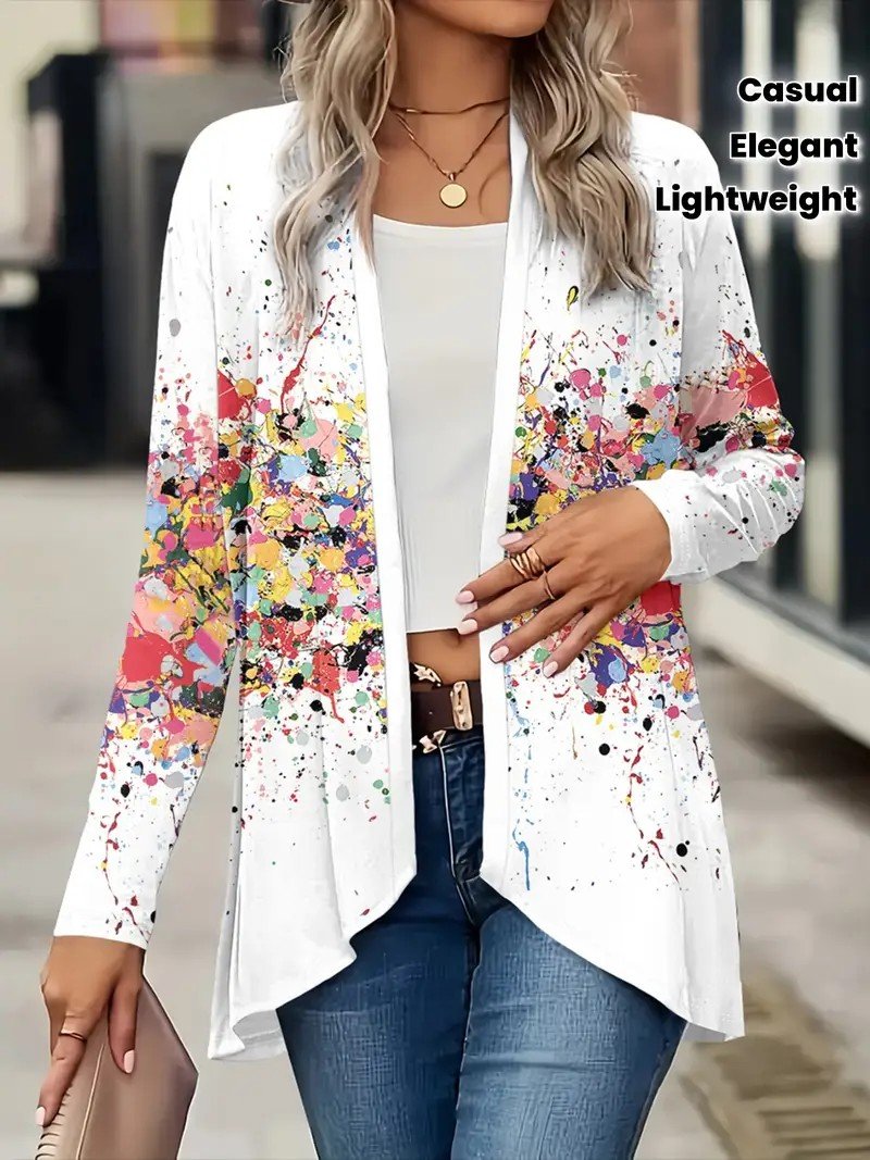 Women's Elegant Lightweight Cardigan Abstract Gradient Print Long Sleeve Jacket