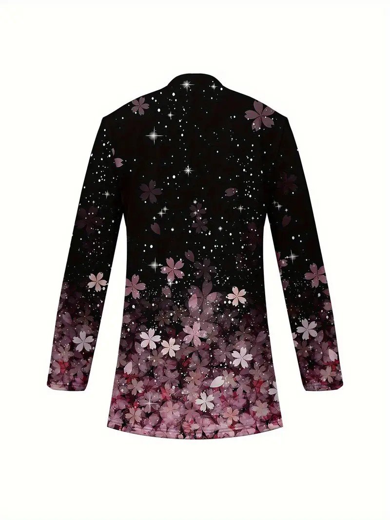 Women's Elegant Lightweight Cardigan Gradient Pattern Print Long Sleeve Jacket