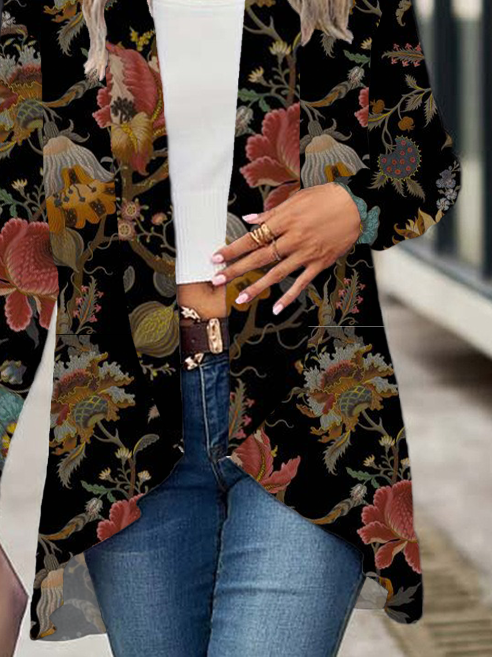 Women's Floral Print Casual Long Sleeve Cardigan