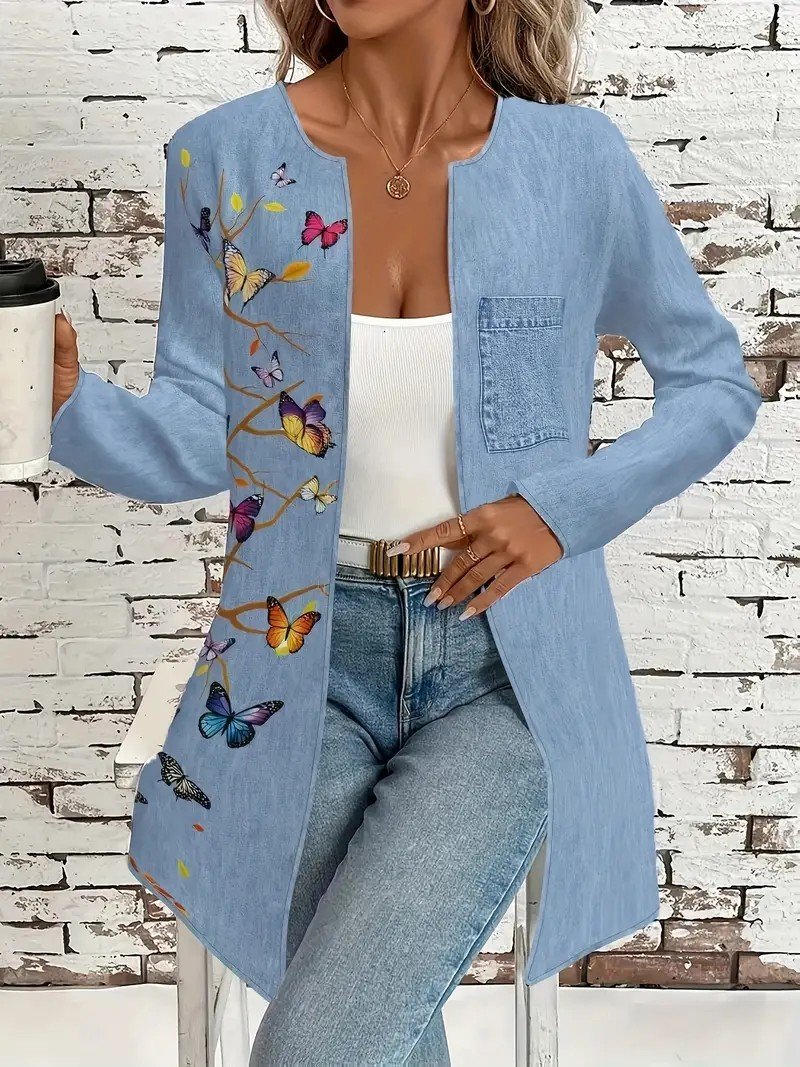 Faux Denim Print Graphic Vintage Jacket