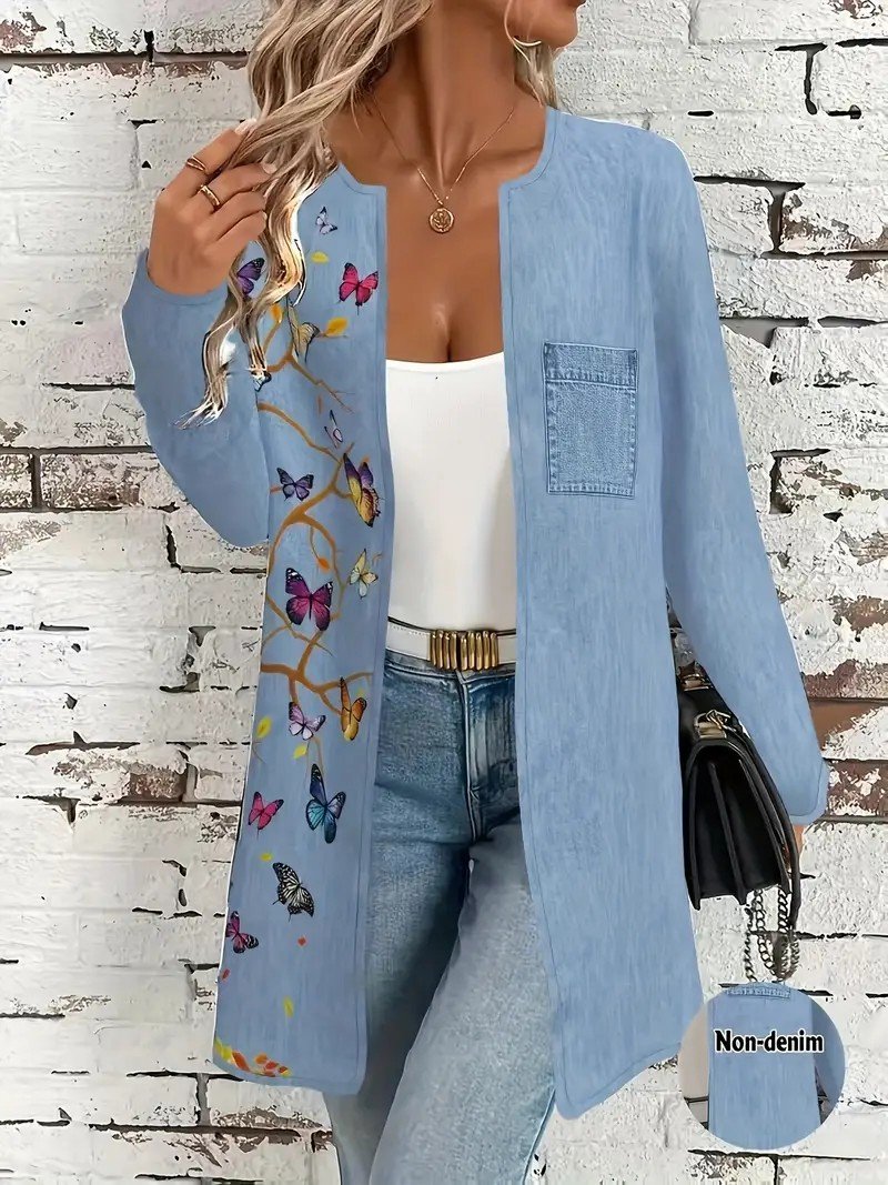Faux Denim Print Graphic Vintage Jacket