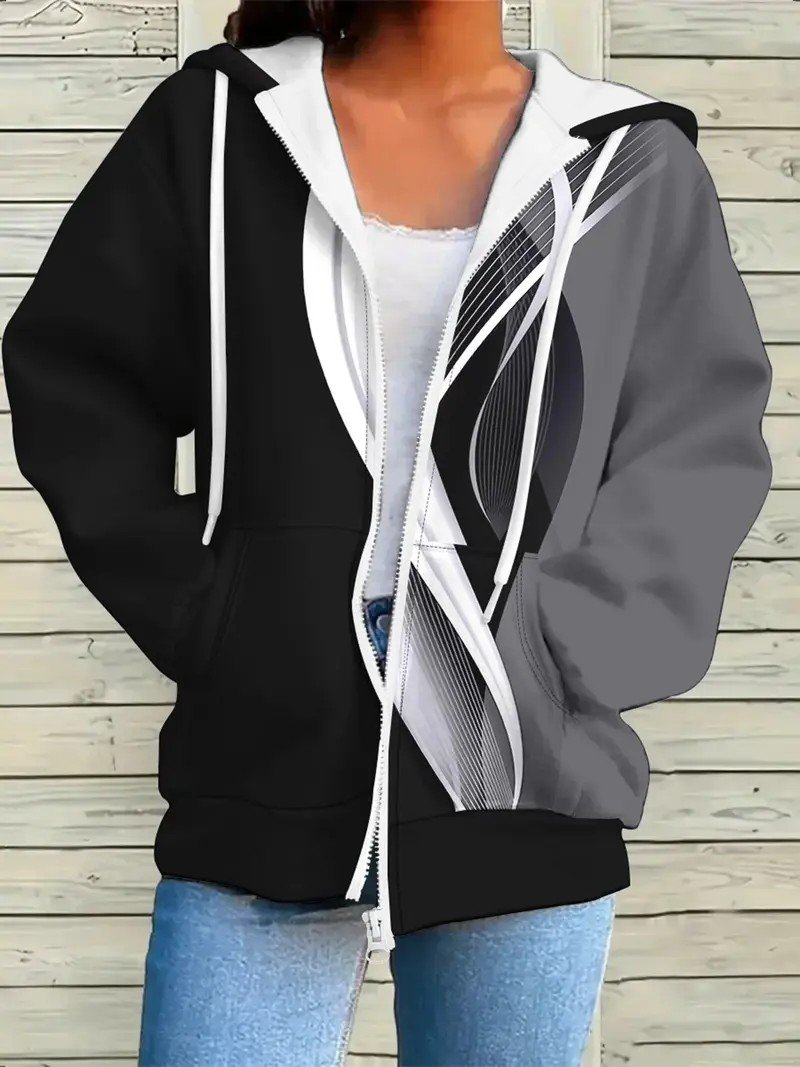 Casual Hoodie Geometric Loose Jacket
