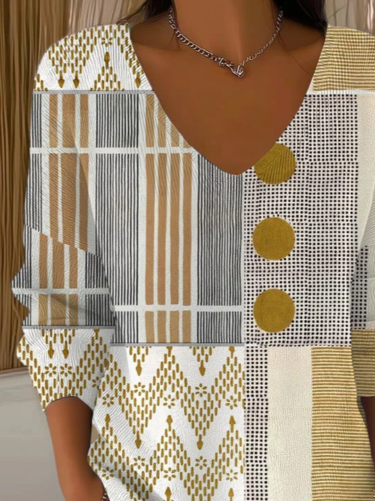 Women's Long Sleeve T-shirt Spring/Fall As Picture Abstract Printing V Neck Daily Going Out Casual Top