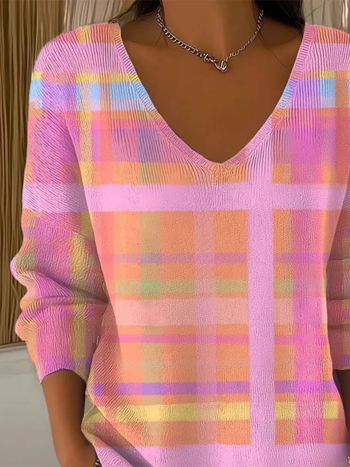 Women's Long Sleeve T-shirt Spring/Fall Pink Abstract Printing V Neck Daily Going Out Casual Top