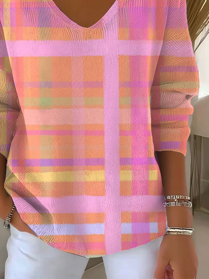 Women's Long Sleeve T-shirt Spring/Fall Pink Abstract Printing V Neck Daily Going Out Casual Top