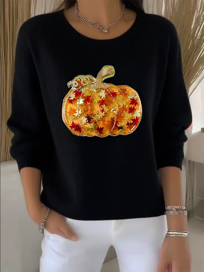 Maple Leaf Crew Neck Simple Sweater