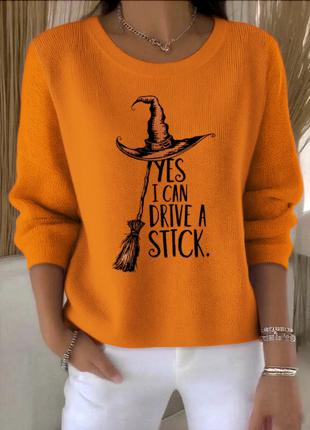 Text Letters Regular Fit Casual Crew Neck Sweater