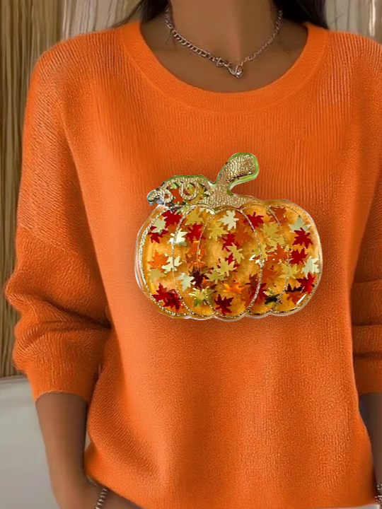 Maple Leaf Crew Neck Simple Sweater